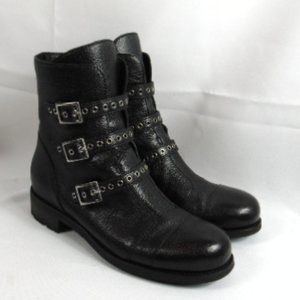 JIMMY CHOO Black Leather Belted Moto Boots Size 39 US 9